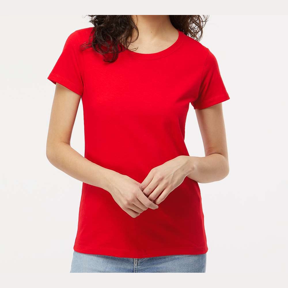 M&O Women's Gold Soft Touch T-Shirt - Deep Red - On Model Front