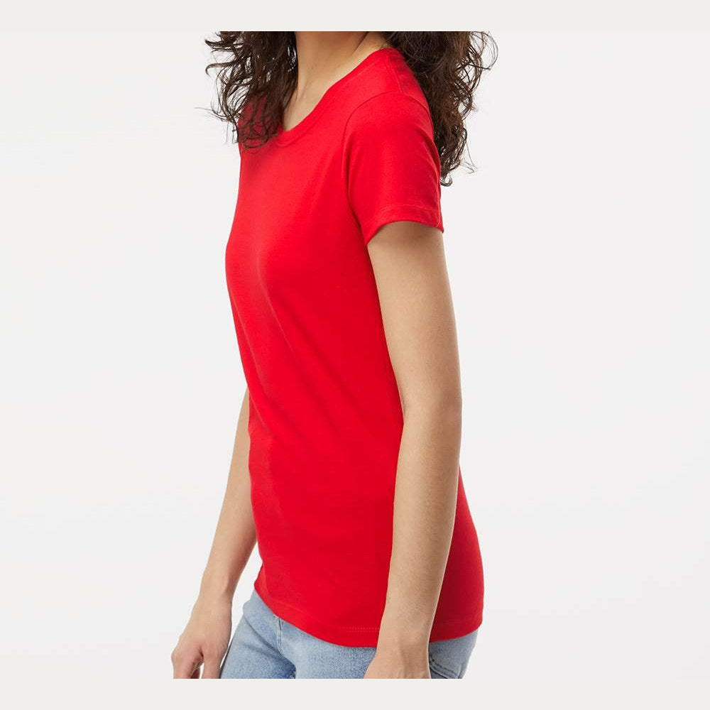 M&O Women's Gold Soft Touch T-Shirt - Deep Red - On Model Side