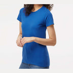 M&O Women's Gold Soft Touch T-Shirt - Royal - On Model Side