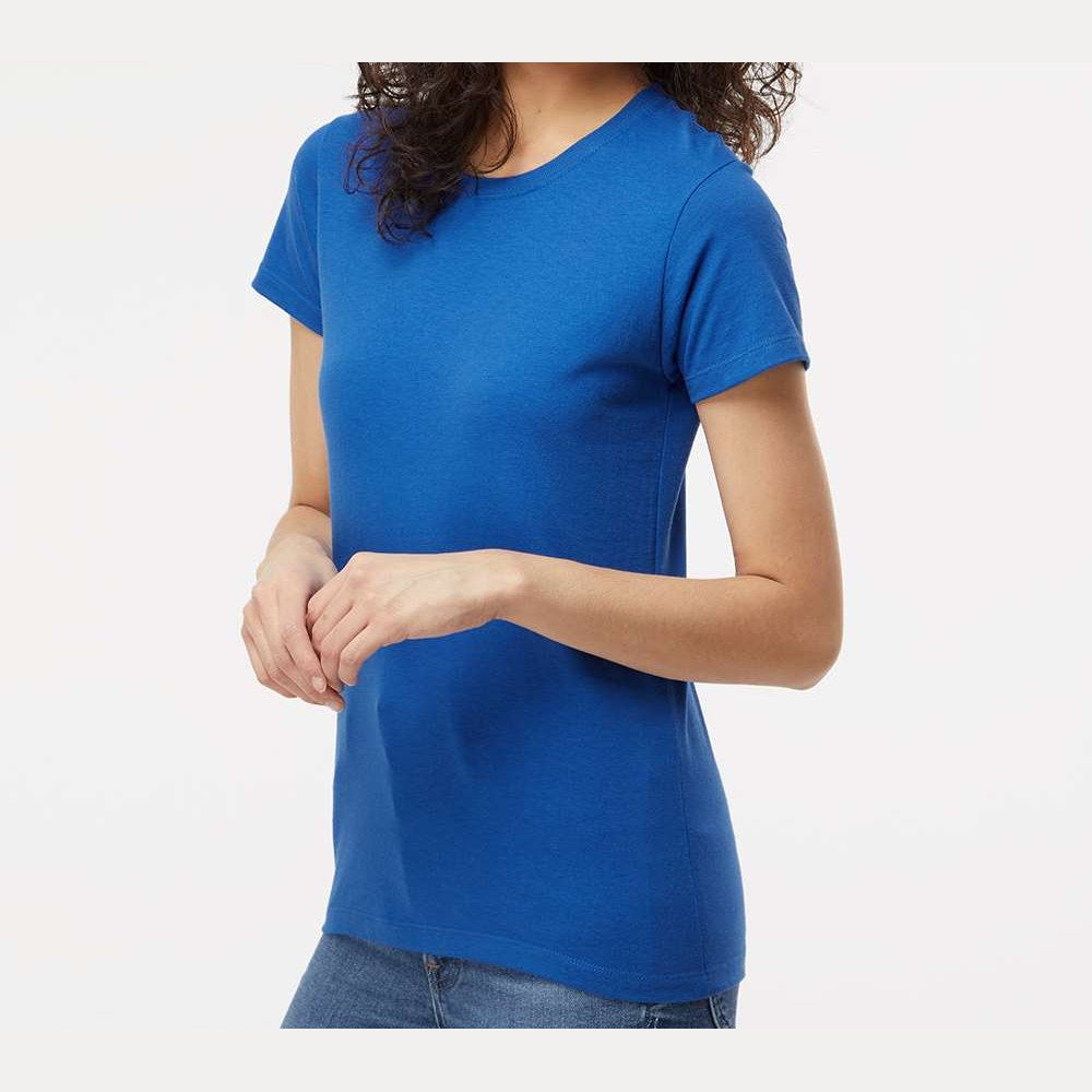 M&O Women's Gold Soft Touch T-Shirt - Royal - On Model Side