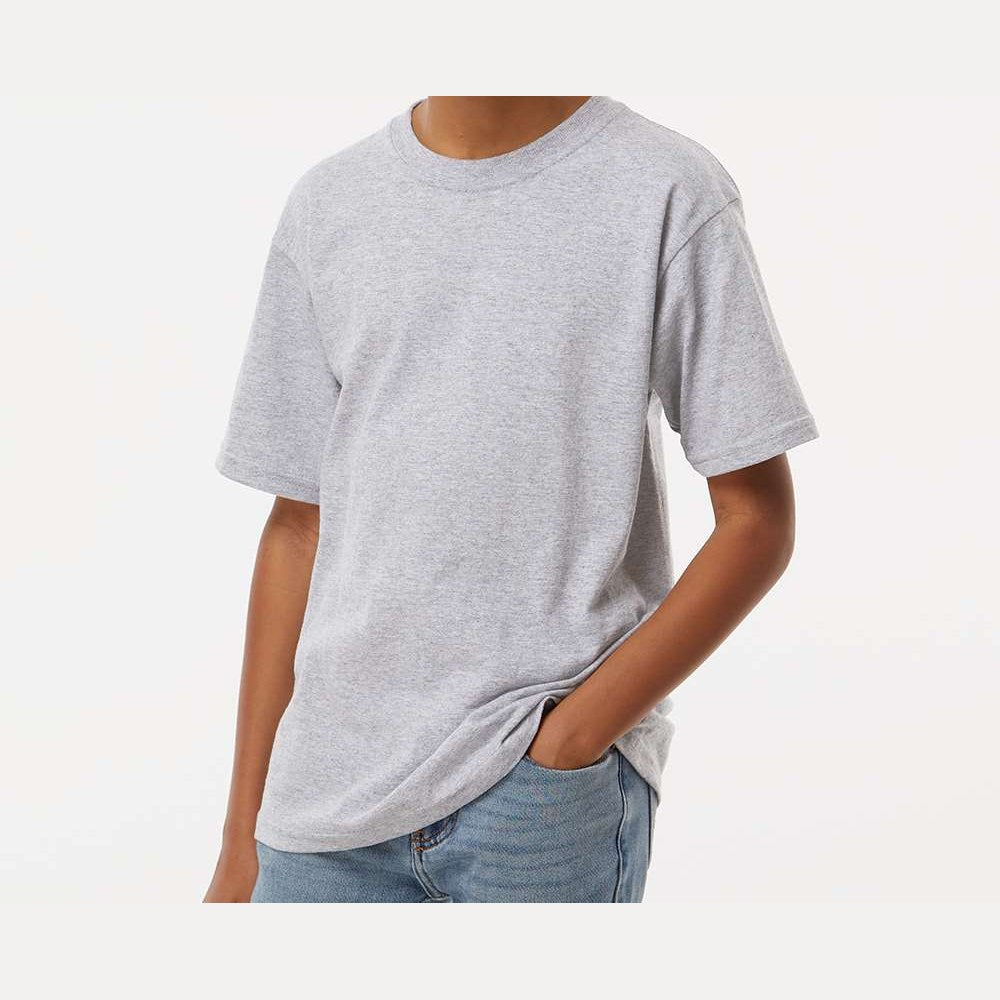 M&O Youth Gold Soft Touch T-Shirt - Athletic Grey - On Model Front