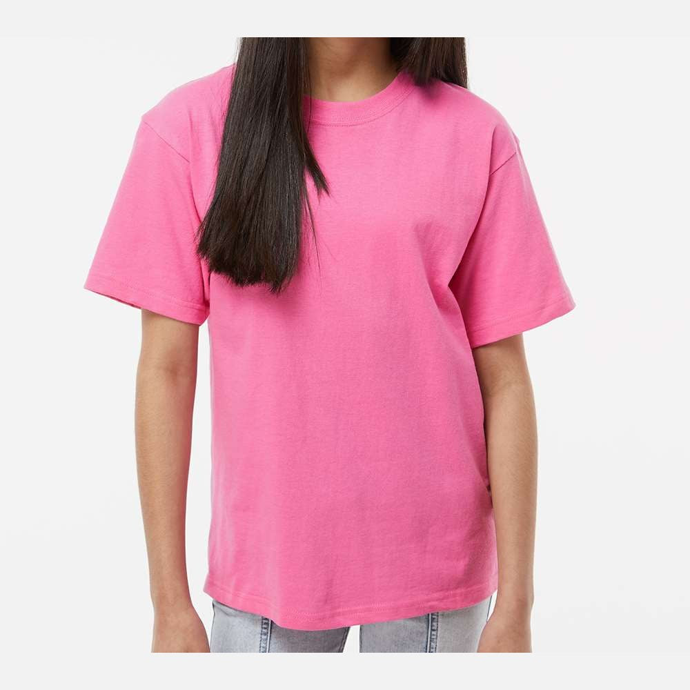 M&O Youth Gold Soft Touch T-Shirt - Azalea - On Model Front