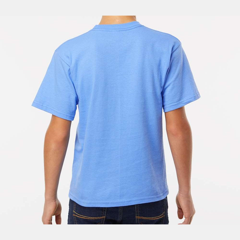 M&O Youth Gold Soft Touch T-Shirt - Carolina Blue - On Model Back