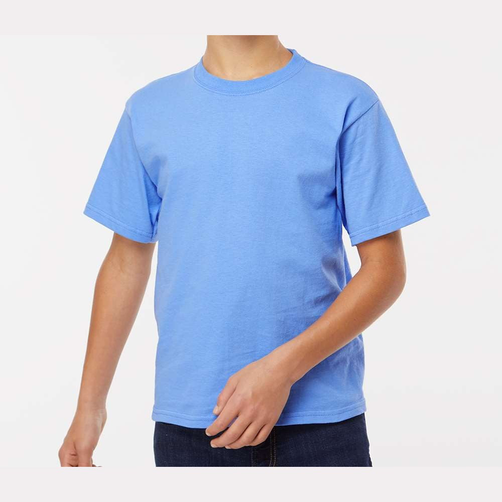M&O Youth Gold Soft Touch T-Shirt - Carolina Blue - On Model Front