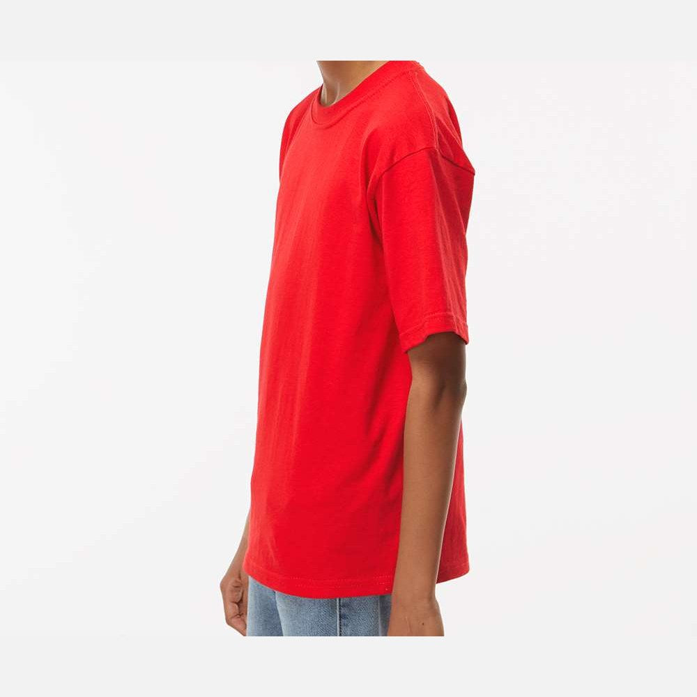 M&O Youth Gold Soft Touch T-Shirt - Deep Red - On Model Side