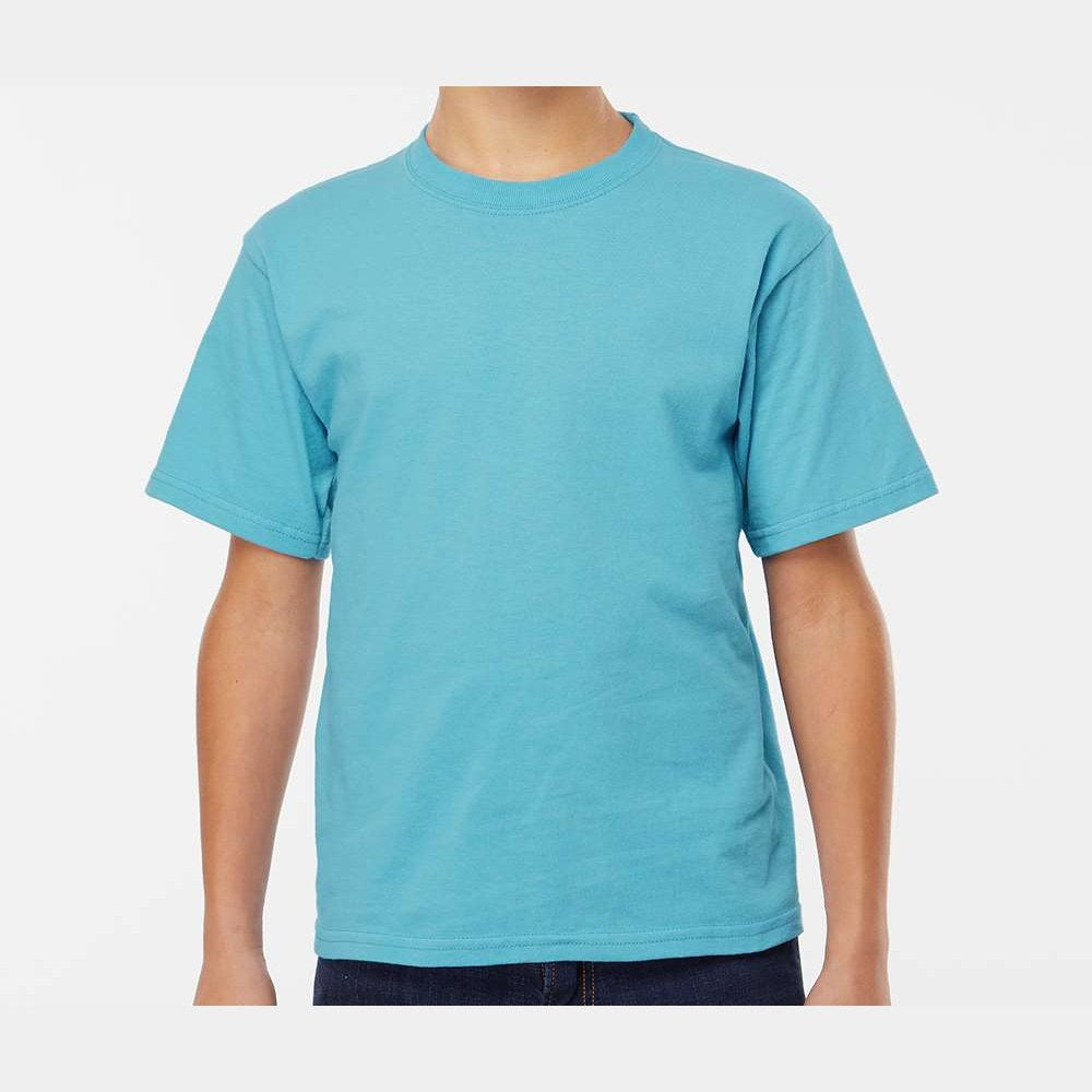 M&O Youth Gold Soft Touch T-Shirt - Diving Blue - On Model Front