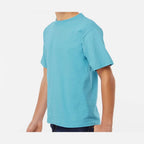 M&O Youth Gold Soft Touch T-Shirt - Diving Blue - On Model Side