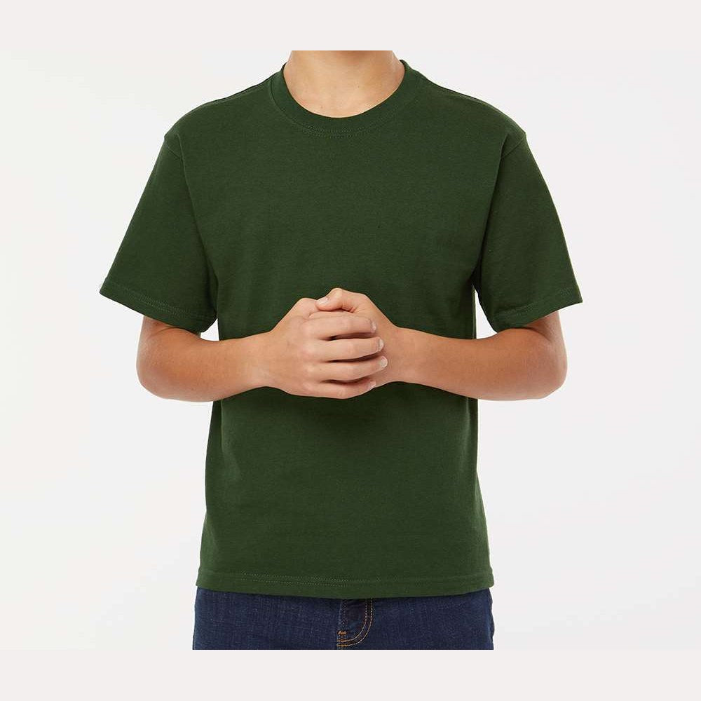 M&O Youth Gold Soft Touch T-Shirt - Forest Green - On Model Front