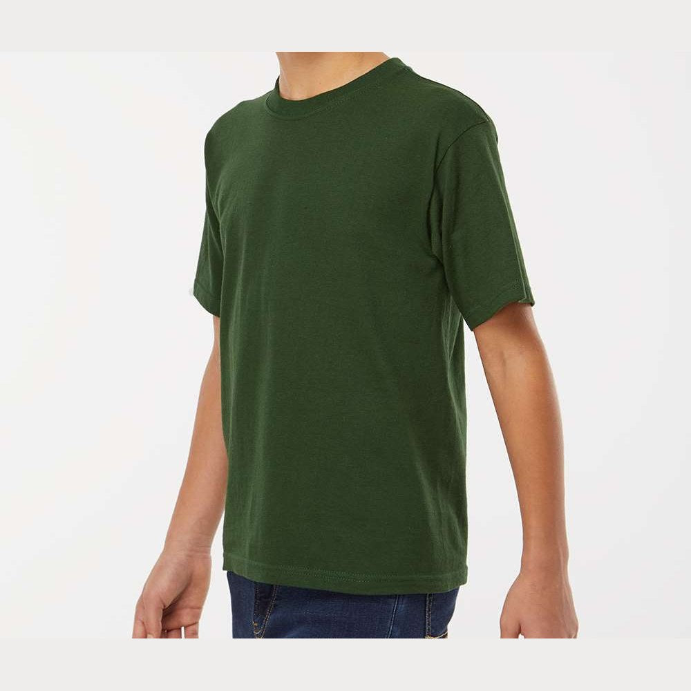 M&O Youth Gold Soft Touch T-Shirt - Forest Green - On Model Side