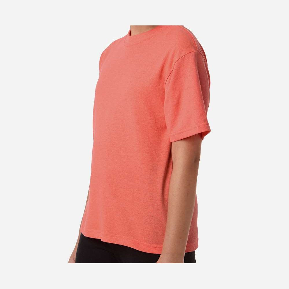 M&O Youth Gold Soft Touch T-Shirt - Heather Coral - On Model Side