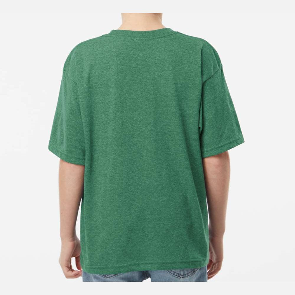 M&O Youth Gold Soft Touch T-Shirt - Heather Kelly Green - On Model Back
