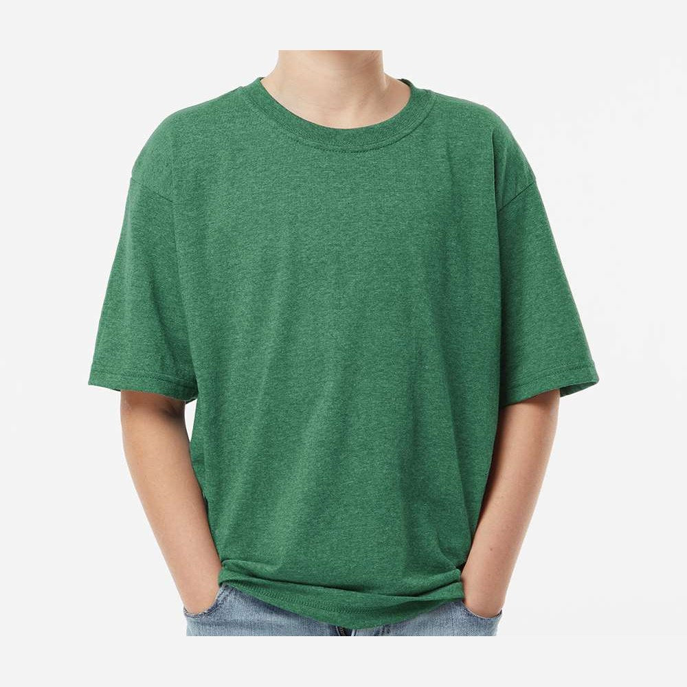M&O Youth Gold Soft Touch T-Shirt - Heather Kelly Green - On Model Front