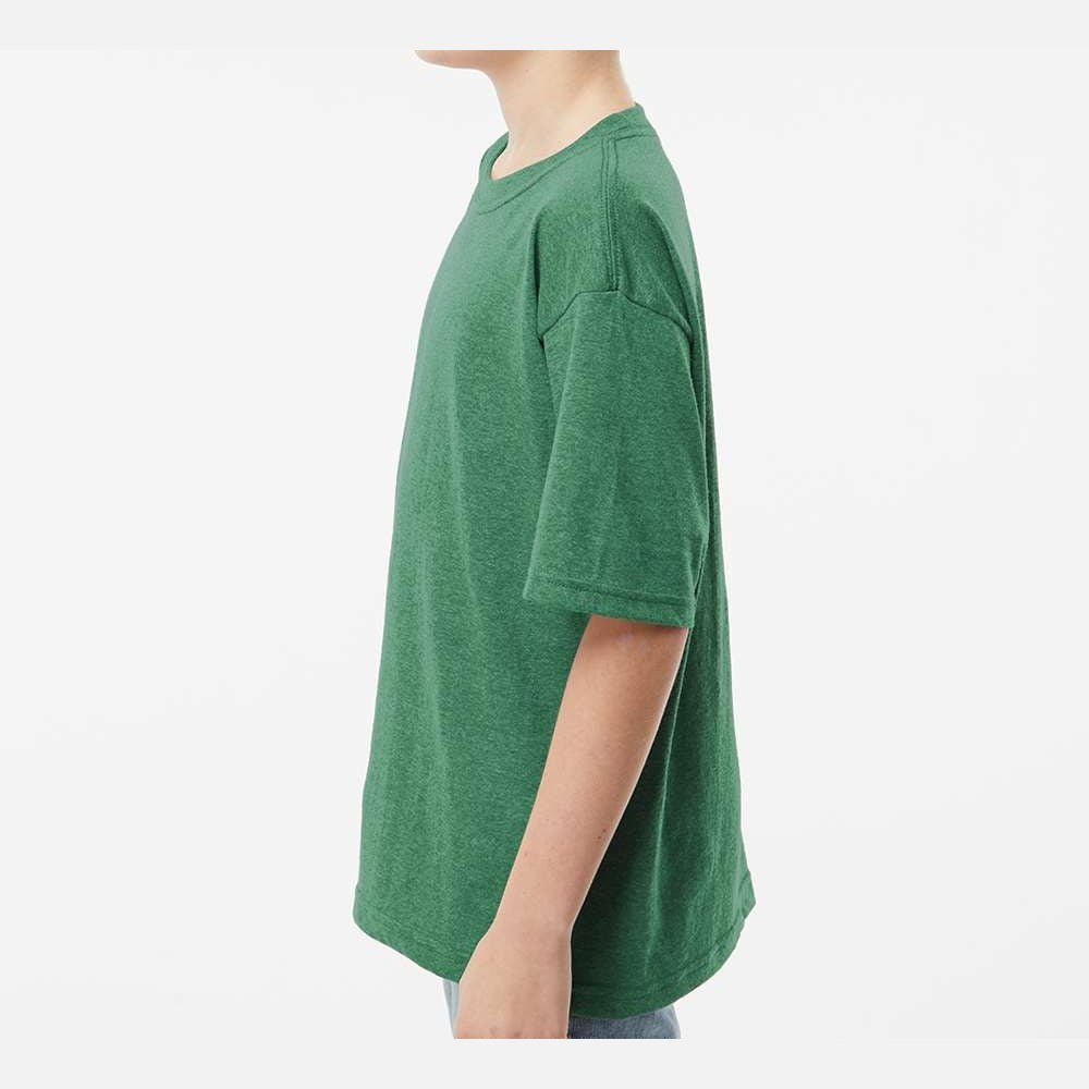 M&O Youth Gold Soft Touch T-Shirt - Heather Kelly Green - On Model Side