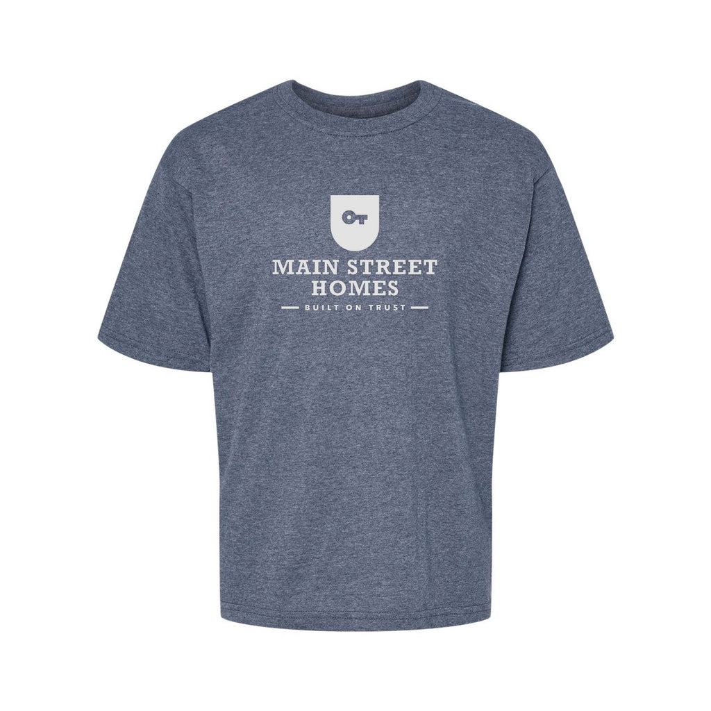 M&O Youth Gold Soft Touch T-Shirt - Heather Navy - Front