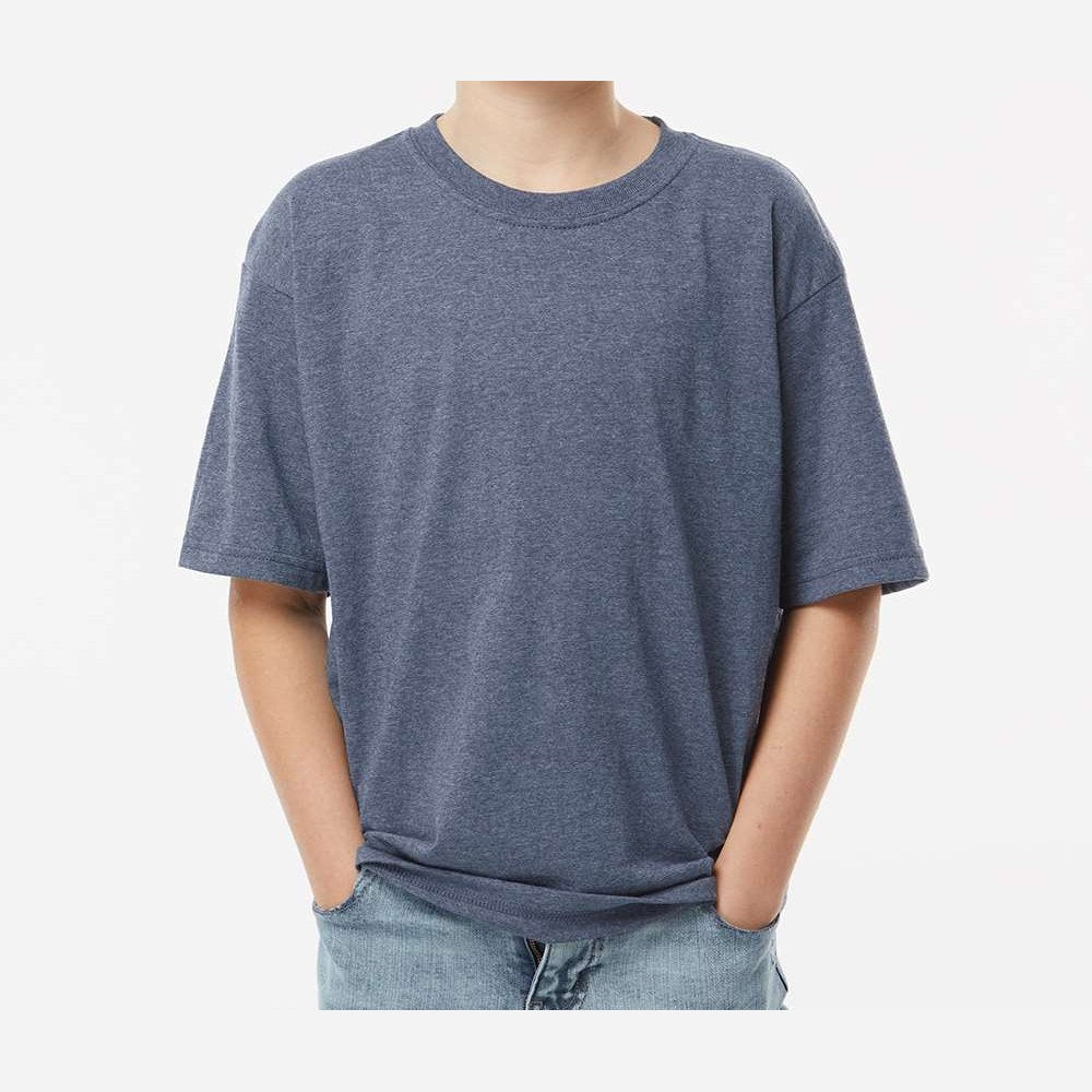 M&O Youth Gold Soft Touch T-Shirt - Heather Navy - On Model Front