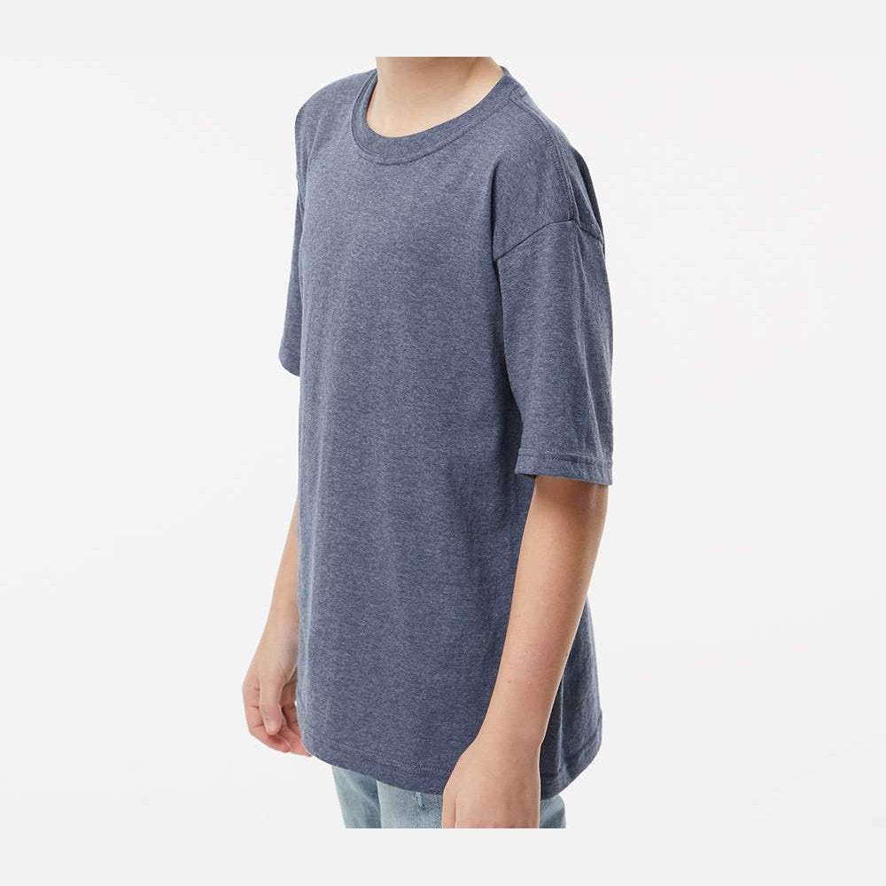 M&O Youth Gold Soft Touch T-Shirt - Heather Navy - On Model Side