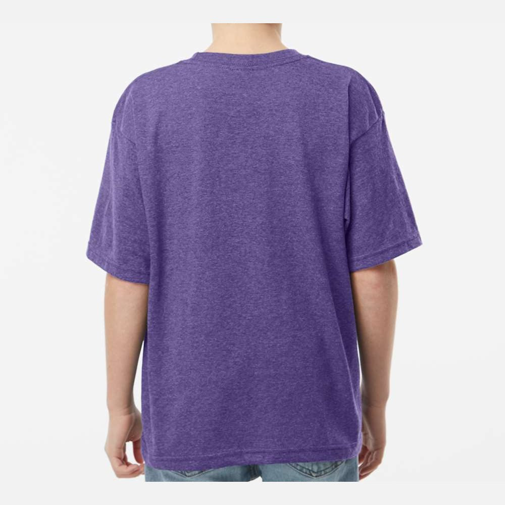 M&O Youth Gold Soft Touch T-Shirt - Heather Purple - On Model Back