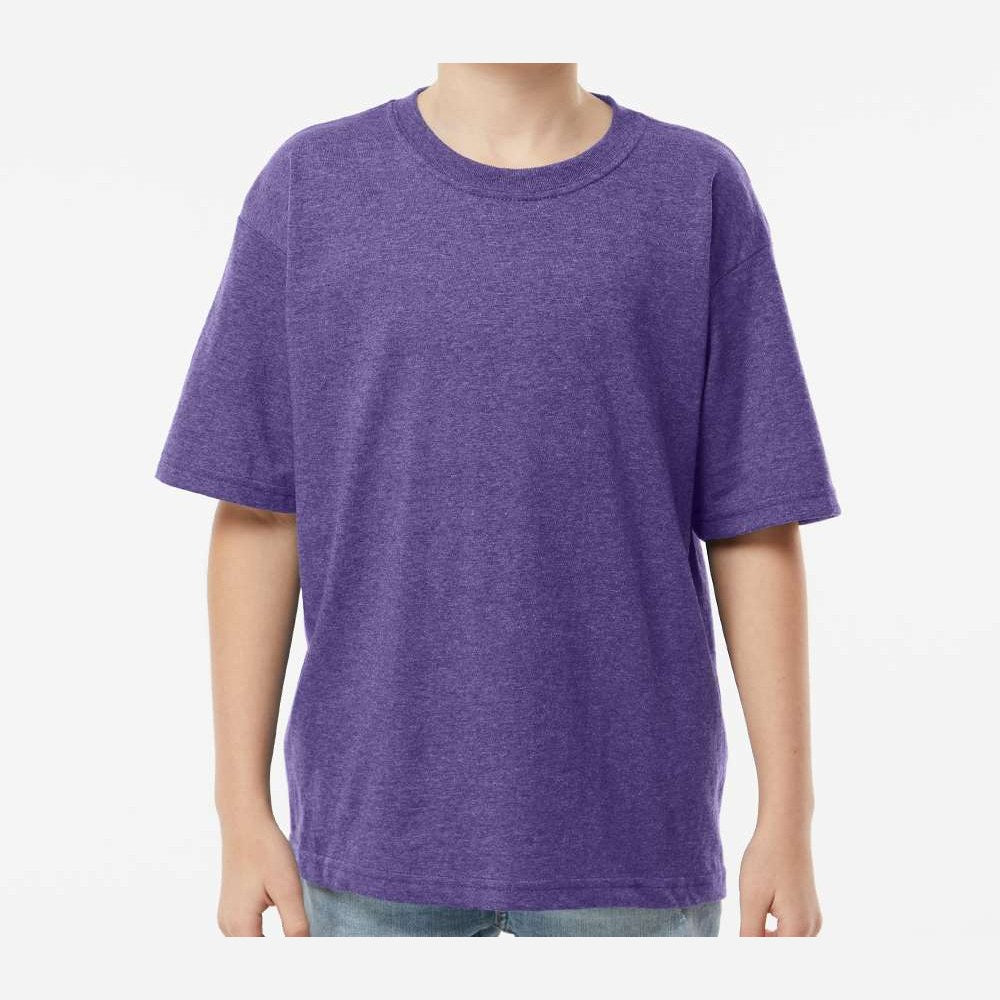 M&O Youth Gold Soft Touch T-Shirt - Heather Purple - On Model Front