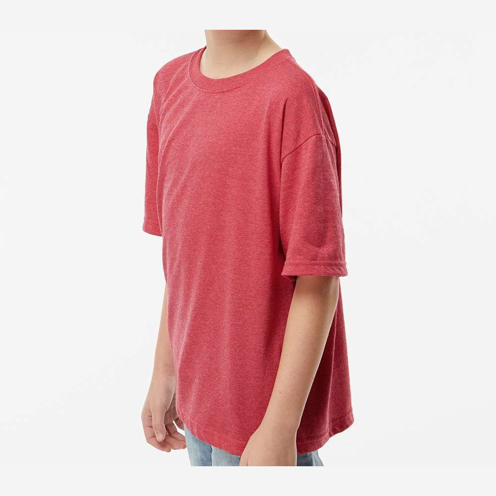 M&O Youth Gold Soft Touch T-Shirt - Heather Red - On Model Side