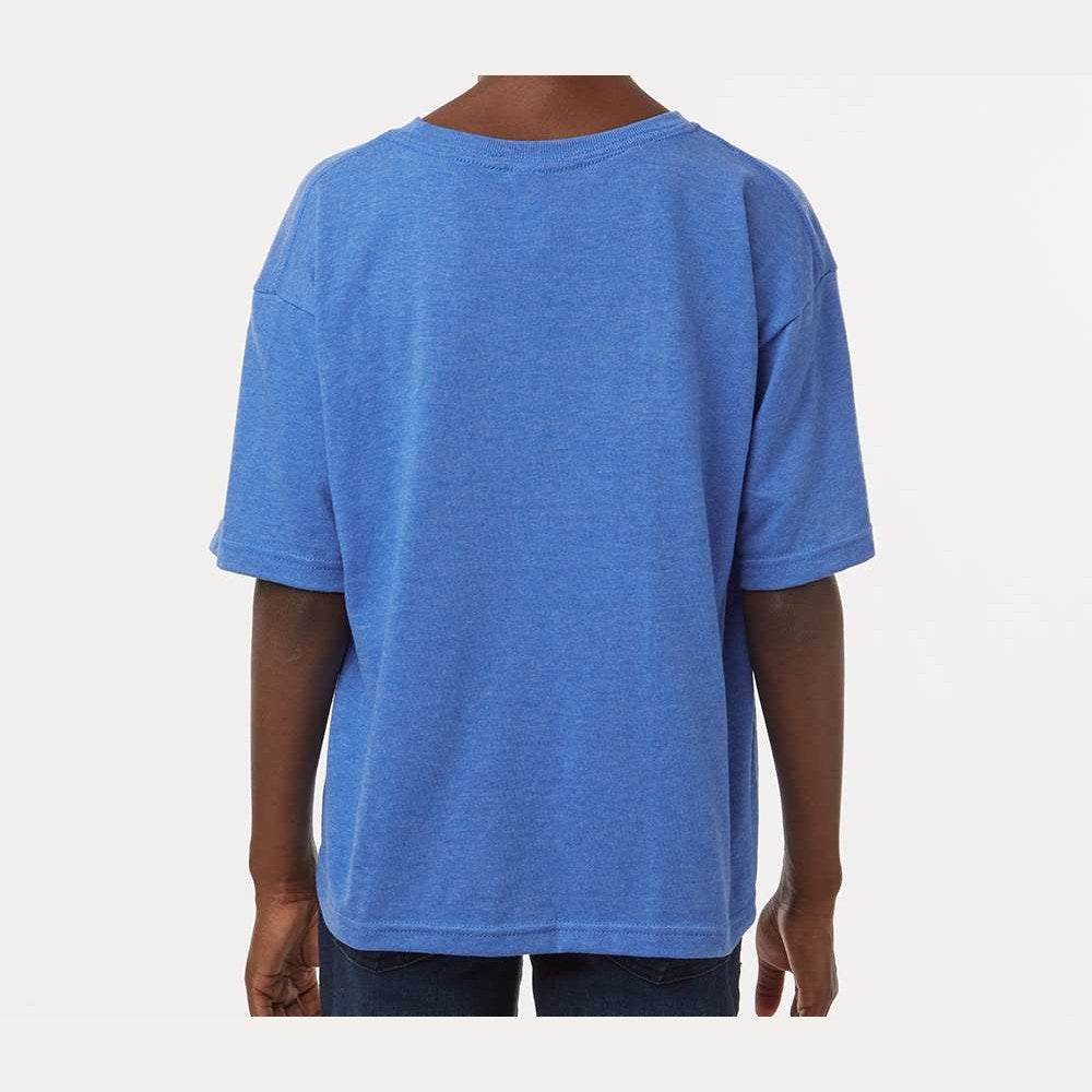 M&O Youth Gold Soft Touch T-Shirt - Heather Royal - On Model Back