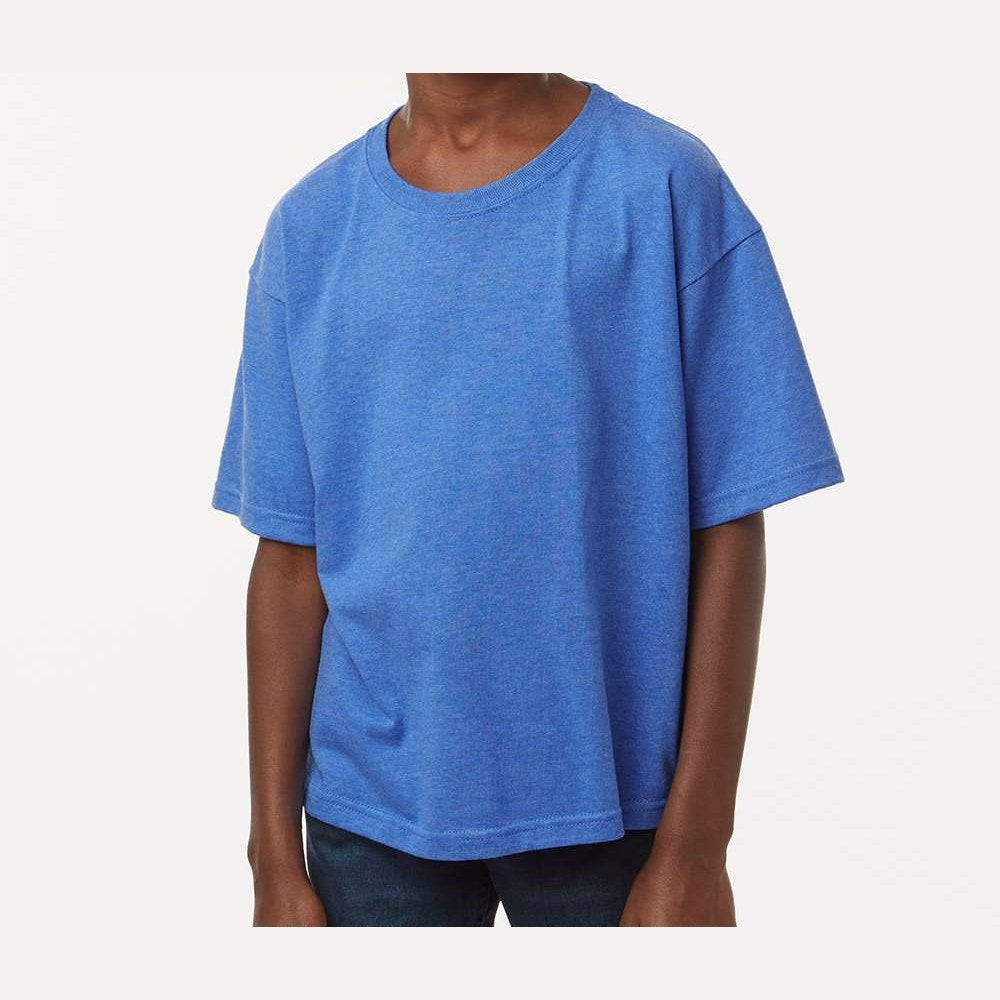 M&O Youth Gold Soft Touch T-Shirt - Heather Royal - On Model Front