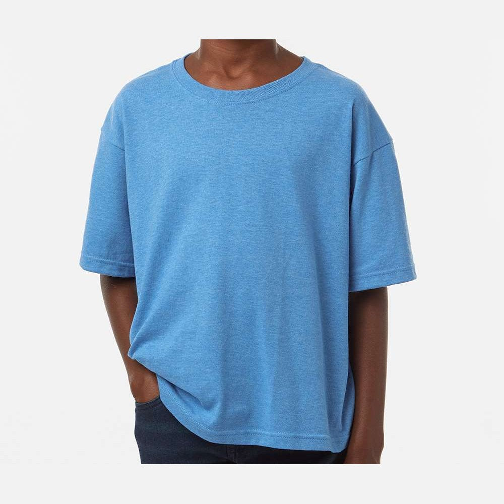 M&O Youth Gold Soft Touch T-Shirt - Heather Turquoise - On Model Front