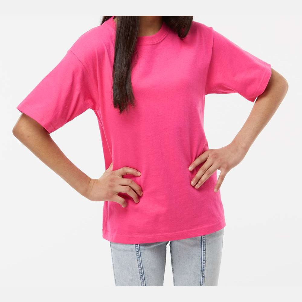 M&O Youth Gold Soft Touch T-Shirt - Heliconia - On Model Front