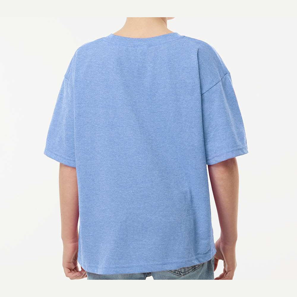 M&O Youth Gold Soft Touch T-Shirt - Light Blue Heather - On Model Back