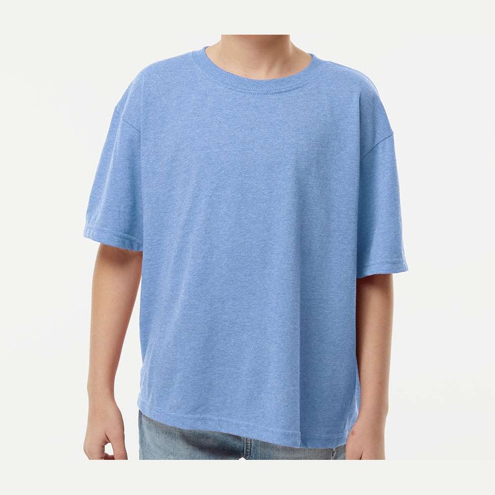 M&O Youth Gold Soft Touch T-Shirt - Light Blue Heather - On Model Front