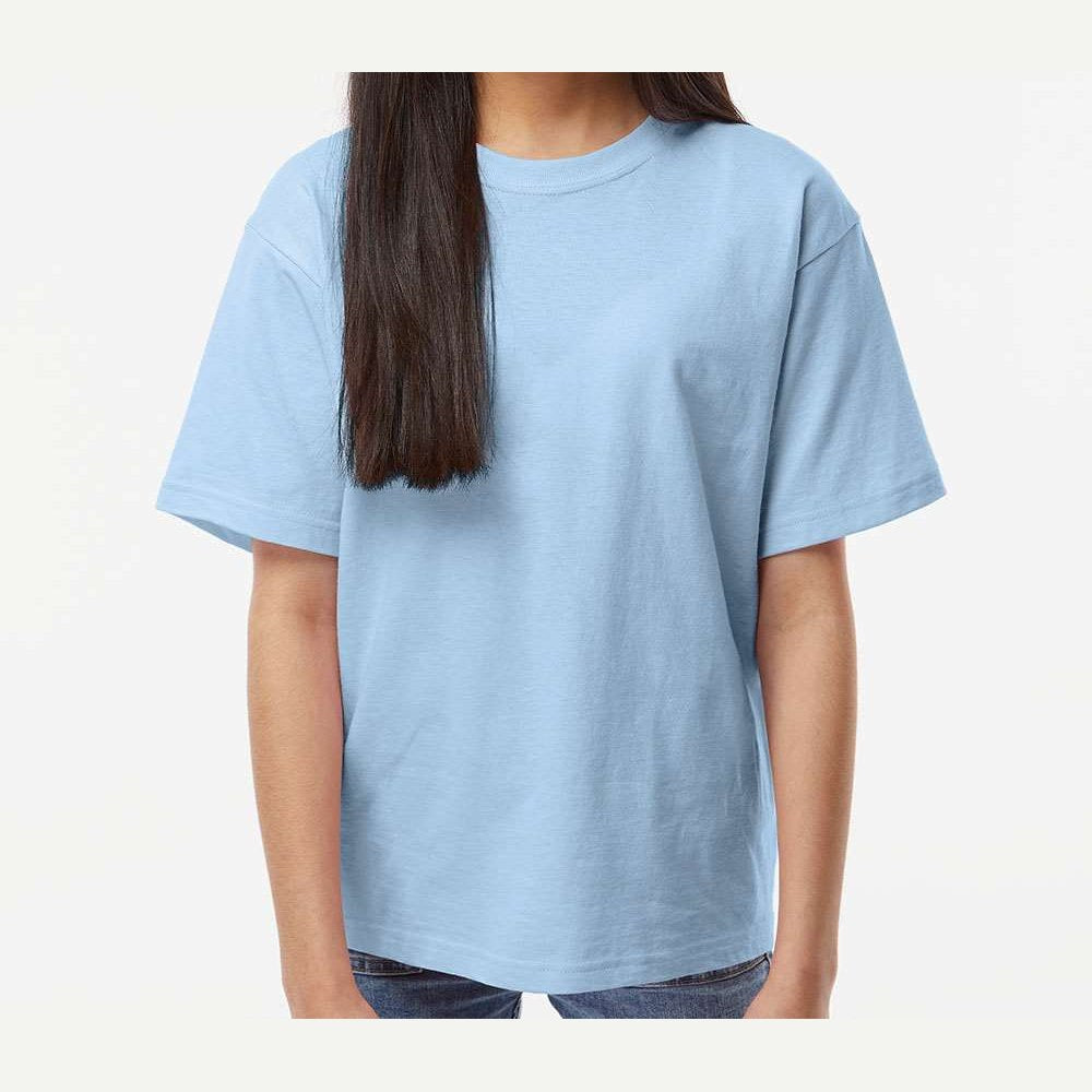 M&O Youth Gold Soft Touch T-Shirt - Light Blue - On Model Front