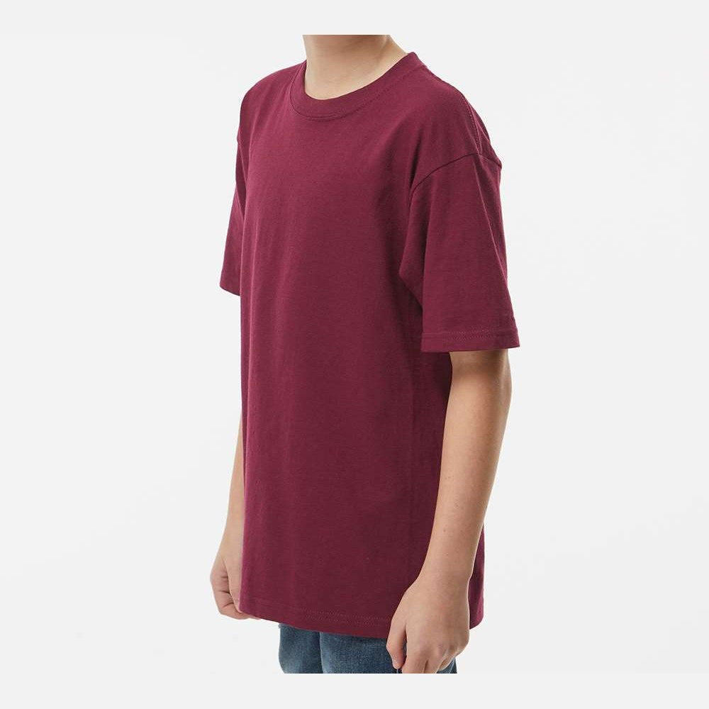 M&O Youth Gold Soft Touch T-Shirt - Maroon - On Model Side