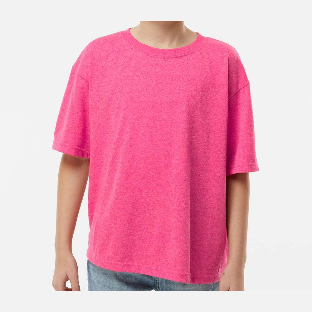M&O Youth Gold Soft Touch T-Shirt - Neon Pink - On Model Front