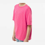 M&O Youth Gold Soft Touch T-Shirt - Neon Pink - On Model Side