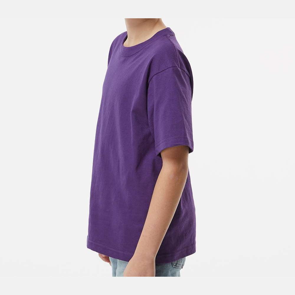 M&O Youth Gold Soft Touch T-Shirt - Purple - On Model Side