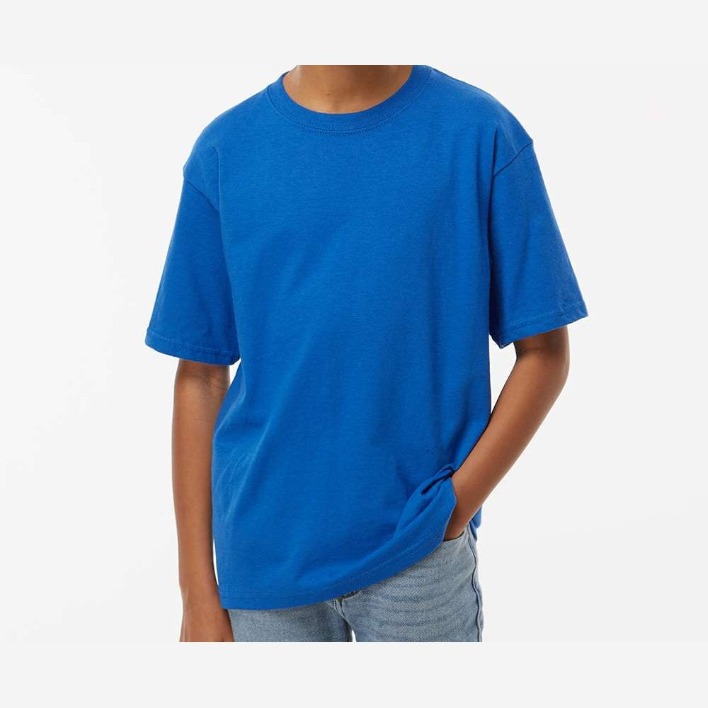 M&O Youth Gold Soft Touch T-Shirt - Royal - On Model Front