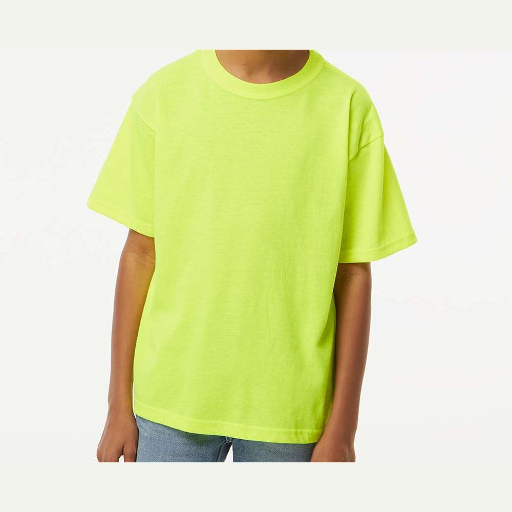 M&O Youth Gold Soft Touch T-Shirt - Safety Green - On Model Front