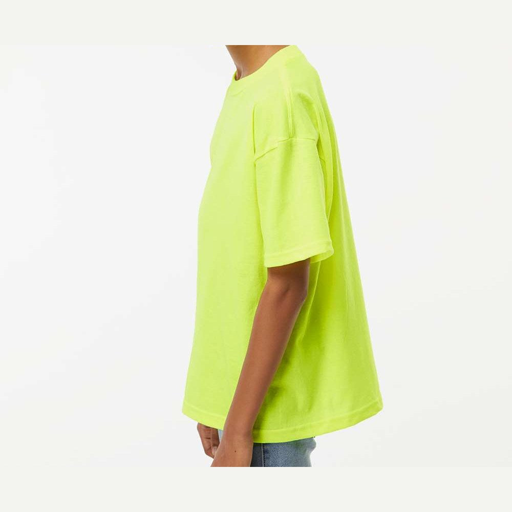 M&O Youth Gold Soft Touch T-Shirt - Safety Green - On Model Side