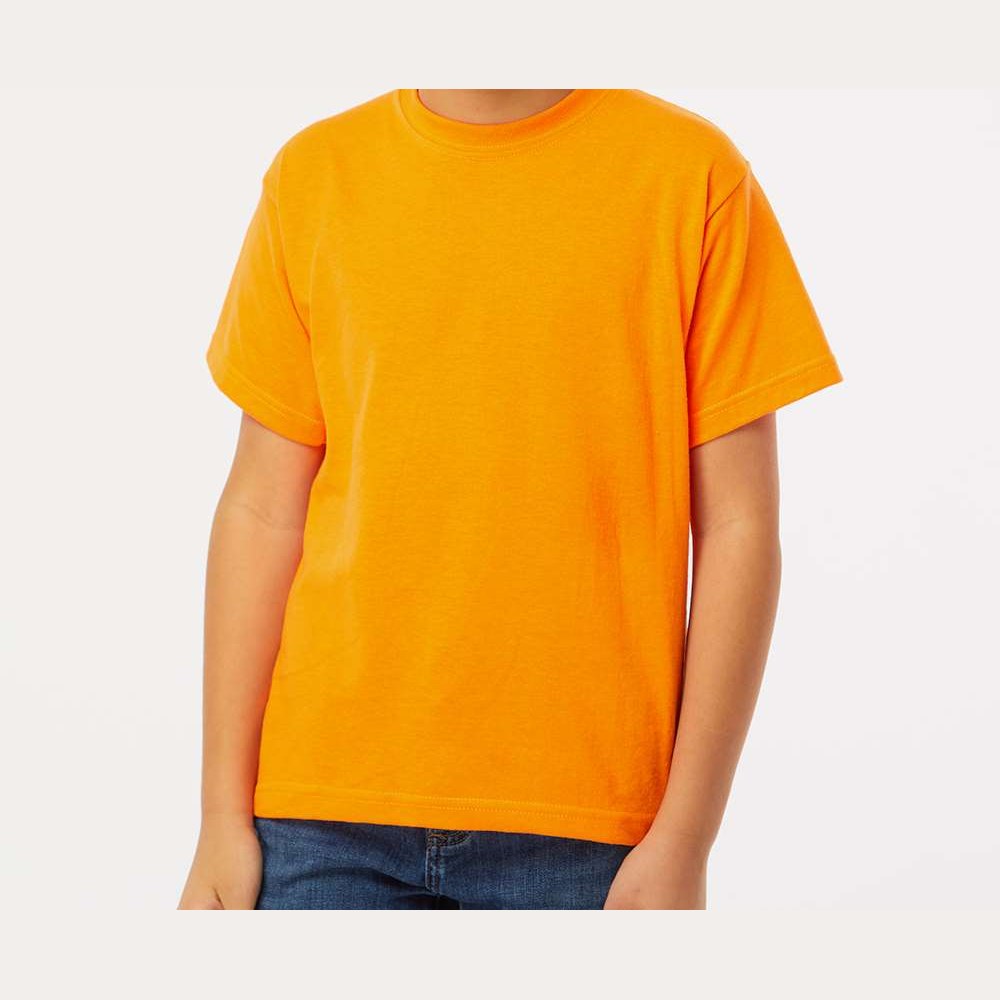 M&O Youth Gold Soft Touch T-Shirt - Safety Orange - On Model Front