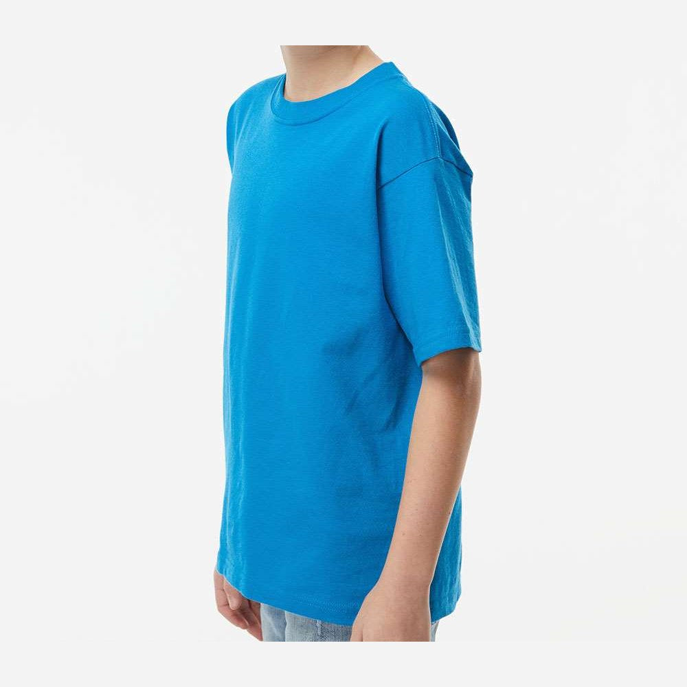 M&O Youth Gold Soft Touch T-Shirt - Turquoise - On Model Side