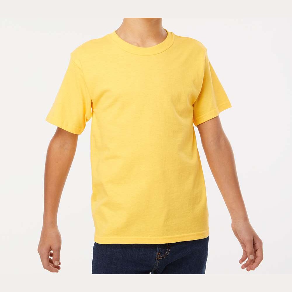 M&O Youth Gold Soft Touch T-Shirt - Yellow - On Model Front