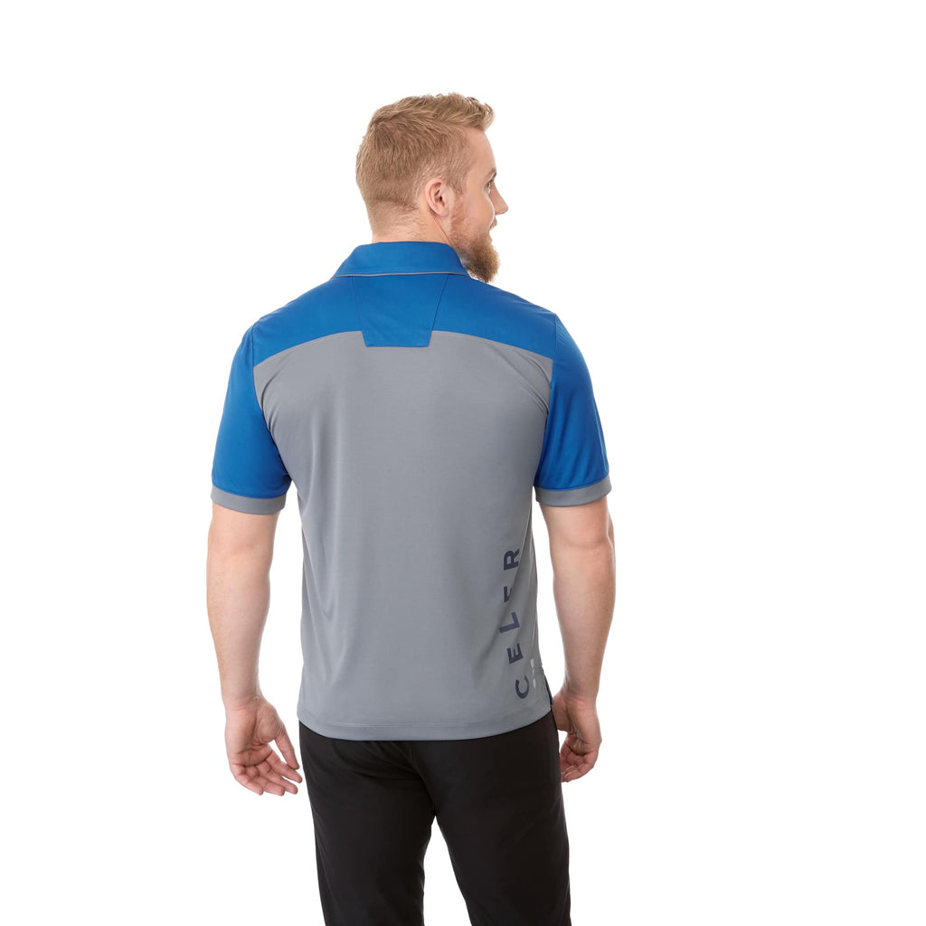 Mack Colorblock Performance Polo for Men Debossing - Olympic Blue/Steel Grey - Back On Model