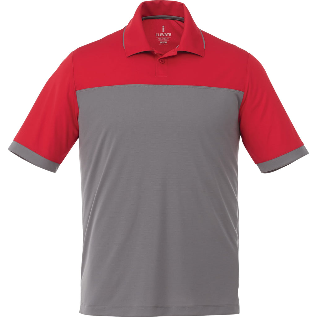 Mack Colorblock Performance Polo for Men Laser Engraving - Team Red/Steel Grey - Back Flat 2
