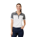 Mack Colorblock Polo for Women Embroidery - Steel Grey/White - Front On Model