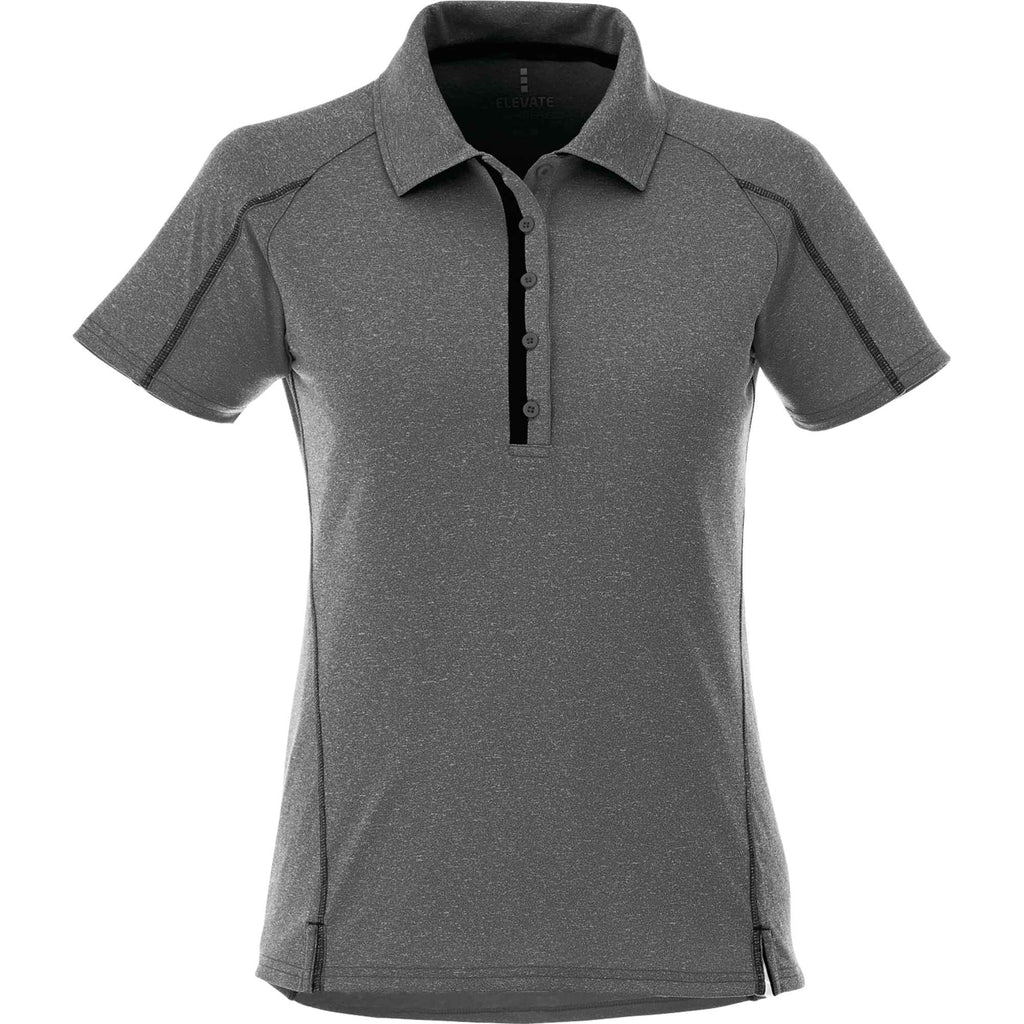 Macta Heathered Polo with Contrast Placket for Women Debossing - Heather Dk Charcoal/Black Smk - Flat 2