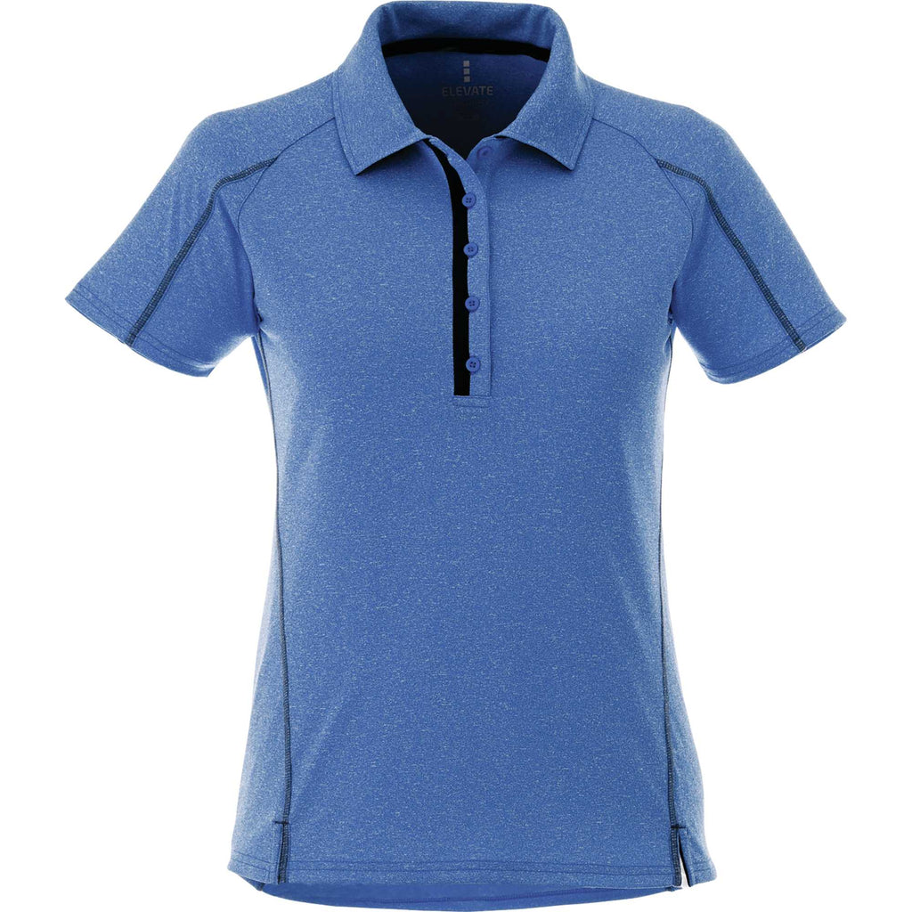 Macta Heathered Polo with Contrast Placket for Women Debossing - New Royal Heather/Black Smoke - Front Flat