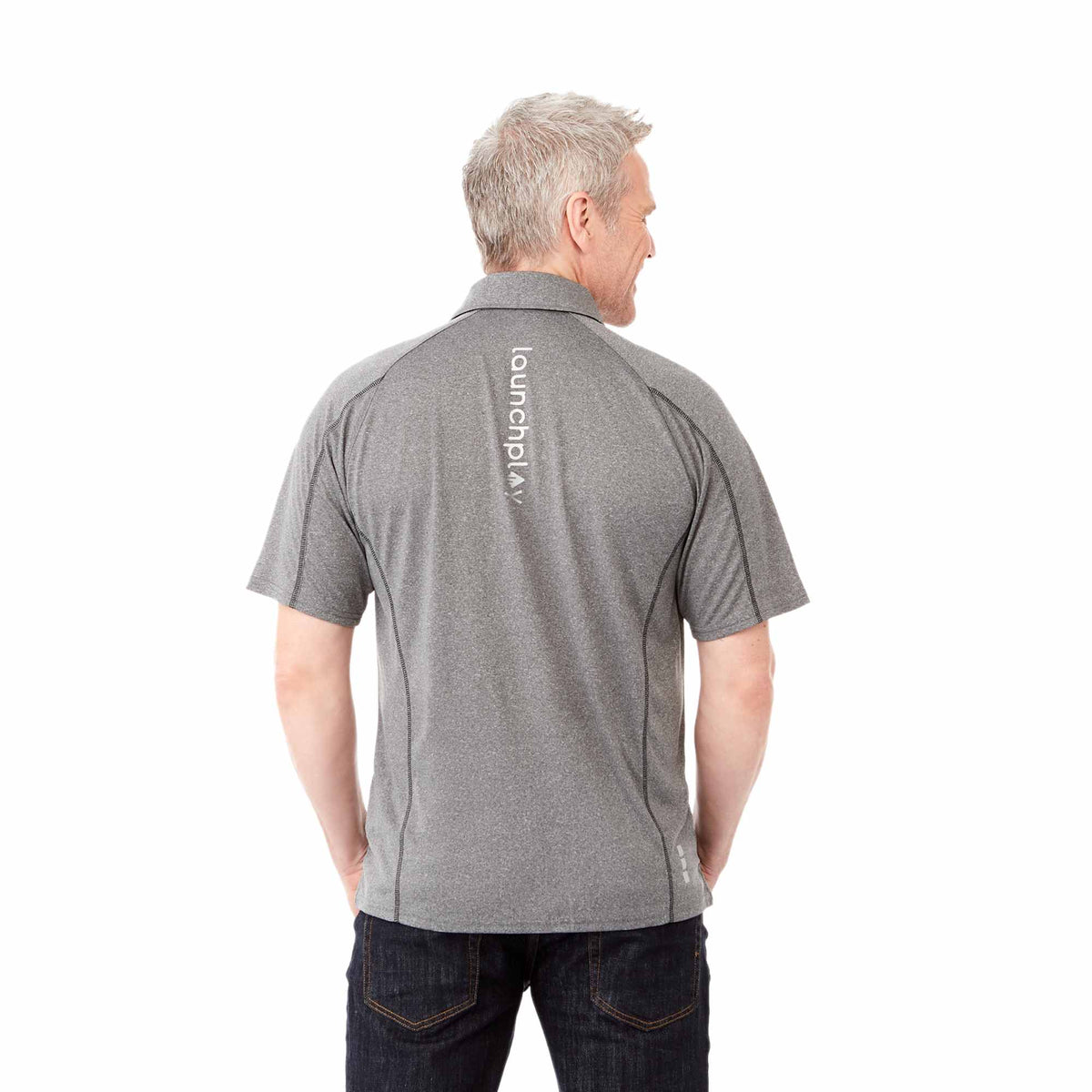 Macta Polo with Contrast Stitching for Men Debossing - Heather Dk Charcoal/Black Smk - Back On Model