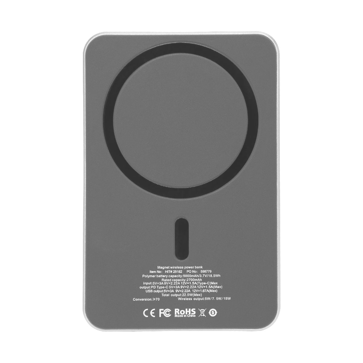 Mag Max Magnetic Power Bank, 15W - Silver - Back