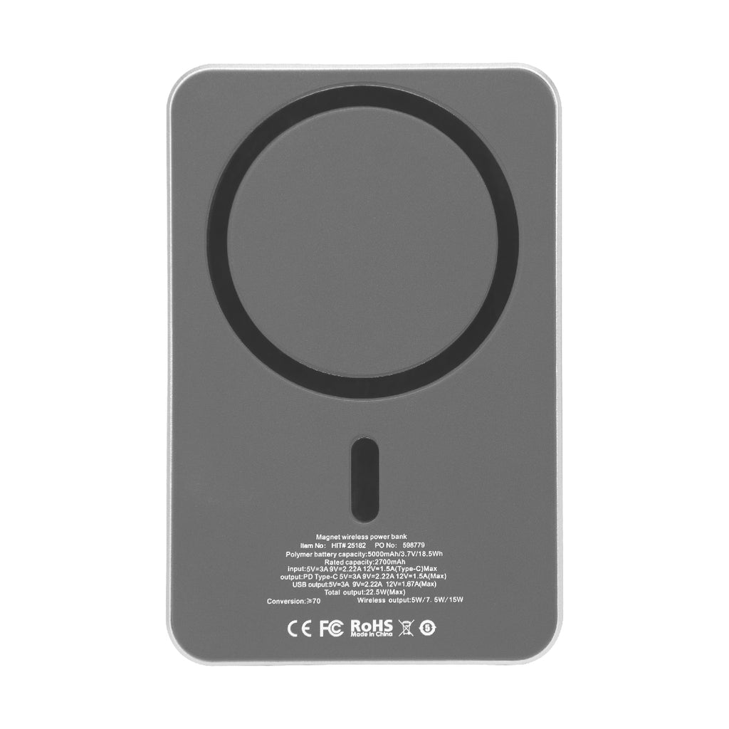 Mag Max Magnetic Power Bank, 15W - Silver - Back