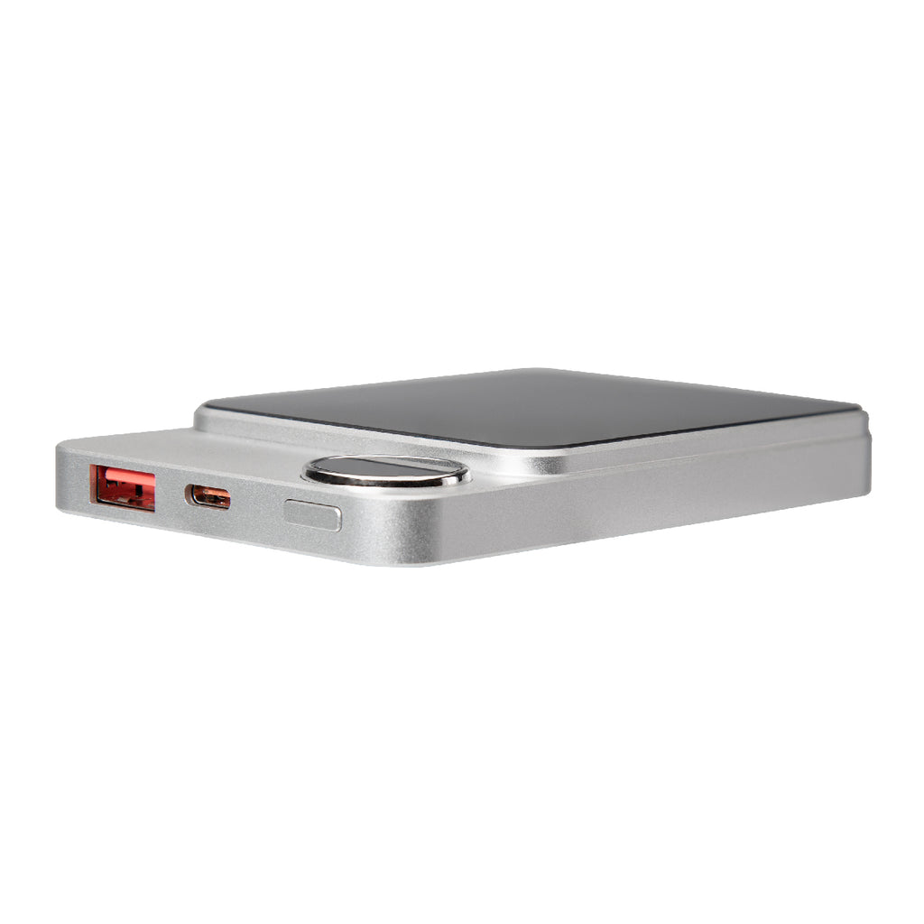 Mag Max Magnetic Power Bank, 15W - Silver - Ports