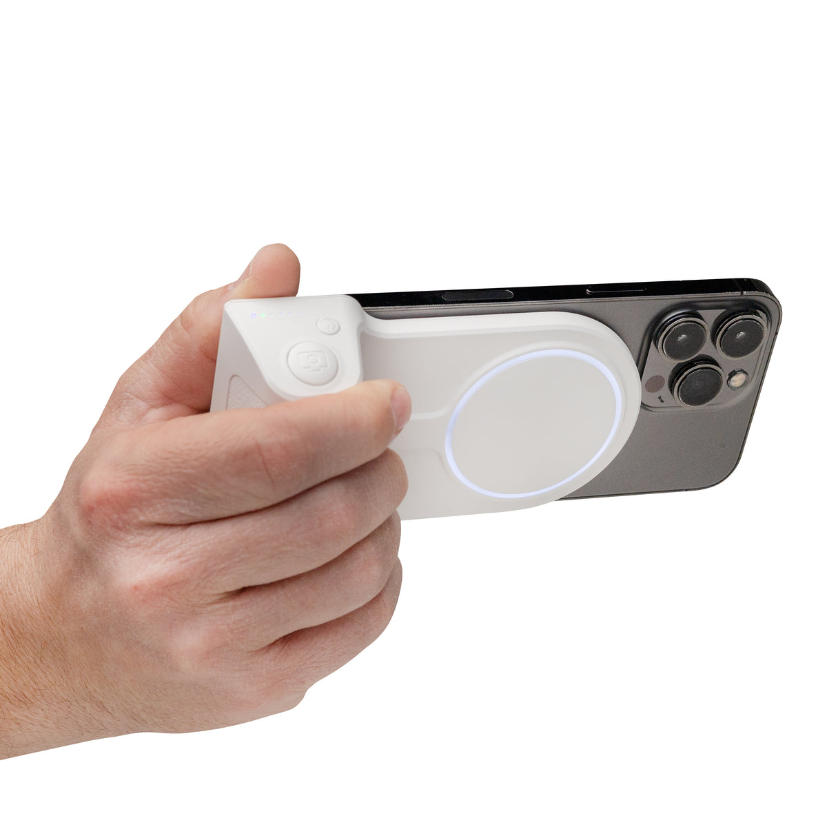 Mag Max Power Bank with Selfie Shutter, 4,500 mAh - White - inuse